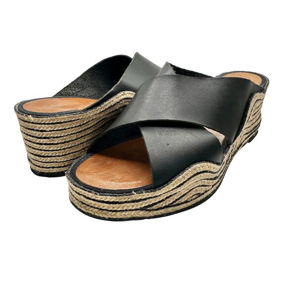 Casteller Espana | Women | Leather Cross Strap Espadrille Heeled Slides | 10.5 - Picture 1 of 13